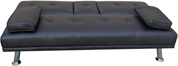 West Home Three Seat PVC Sofa bed With Cup Holder Color Black WH-S206 - Image 3