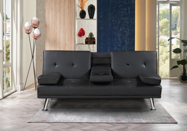 West Home Three Seat PVC Sofa bed With Cup Holder Color Black WH-S206