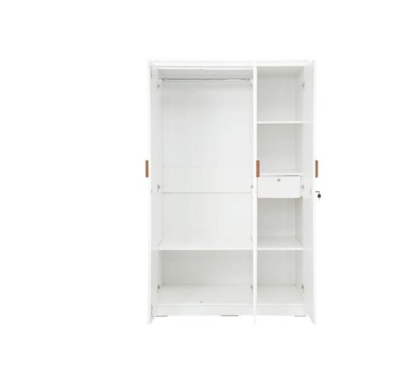 West Home 3 Door Wooden Wardrobe/cupboard With 1 Drawer, (200 x 120 x 50 cm) Color White - Image 2